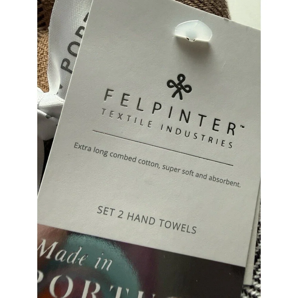 2 Felpinter Hand Towels X-Long Combed Cotton Soft Made in Portugal Plaid Green